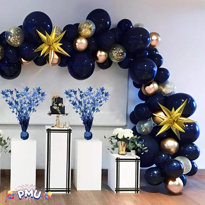 PMU Bursting Star Metallic Foil Spray Centerpiece-Royal Blue Balloon Weights - Image 2