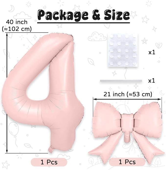 Dusty Pink 4 Balloons with Bow Balloons, 40 Inch Giant Self Inflating Pastel - Image 2