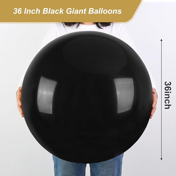 RUBFAC Black Giant Balloons 6Pack 36 Inch Jumbo Large Latex Balloons - Image 2