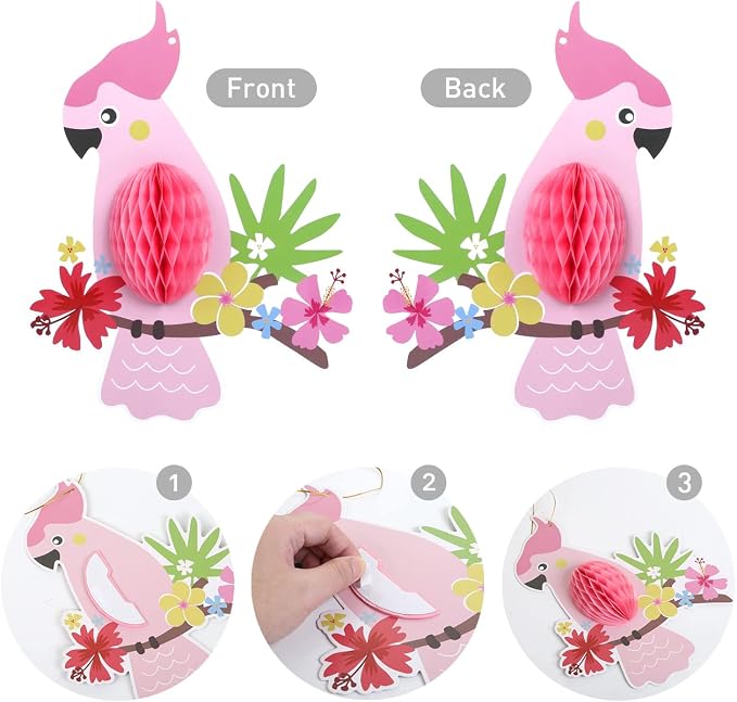 KESOTE Hawaiian Tropical Parrot Bird Honeycomb Hanging Party Decorations | - Image 2