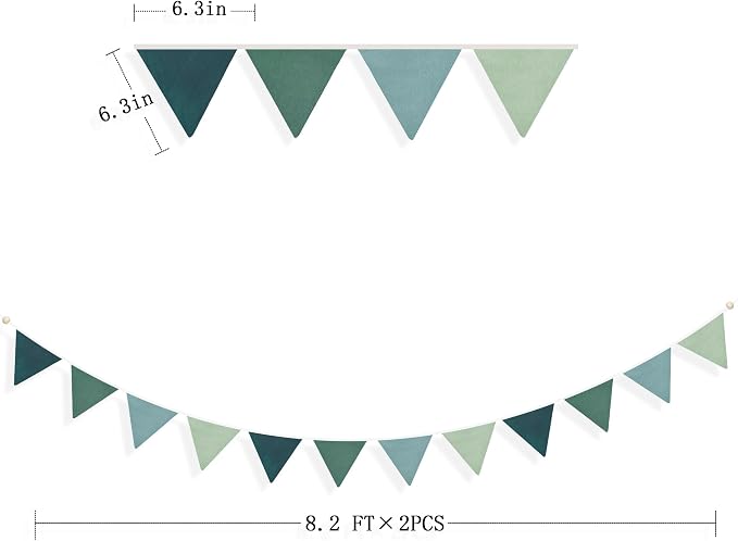 2 Sets of Gradient Dark Green Pennant Banner 24Pcs Nursery Garland Flags Sage - Image 2