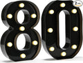 Pooqla Decorative Led Light Up Number Letters, Black Plastic Marquee Number Lights Sign for 80th Birthday Party Wedding Decor Battery Operated Black Decoration 80