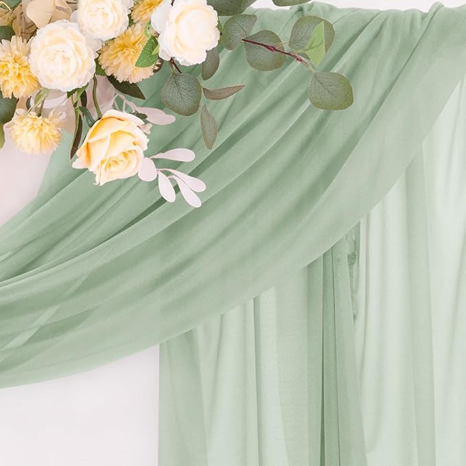 Sage Green Wedding Arch Draping Fabric 1 Panel 29" × 20FT Sheer Drapes Outdoor Curtain for Wedding Ceremony Baby Bridal Shower Arch Ceiling Backdrop Decor