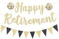 Pre Strung Happy Retirement Banner Party Decorations Gold Black Glitter Sign by FHGG