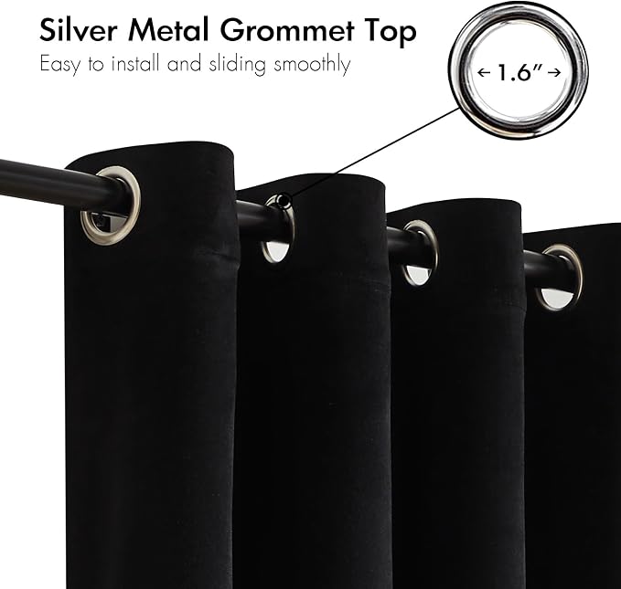 Black Beige Velvet Blackout Curtains Luxury Decor 90 inches, Color Block | - Image 2