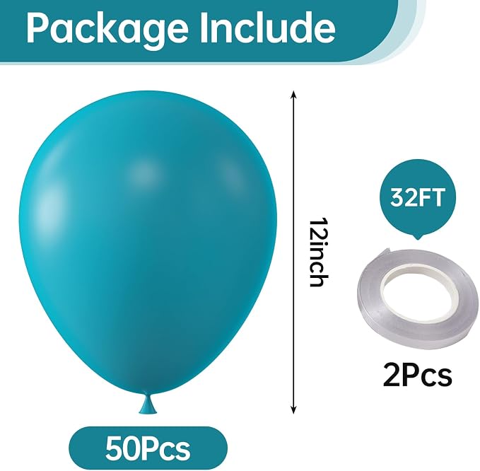12 Inch Retro Peacock Blue Balloons, Baby Shower, Graduate Party Decorations - Image 2