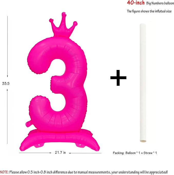 Fluorescent Pink Crown Number 3 Foil Balloon Neon Glow In The Dark Balloon | - Image 2