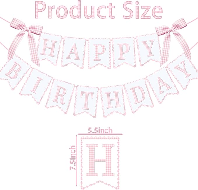Bow Happy Birthday Banner for Bow Birthday Decorations Pink Bows Garland for - Image 2