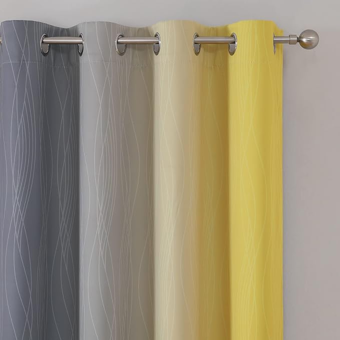 Grey and Yellow Blackout Curtains 84 Inch Length 2 Panels Set, Thermal - Image 4