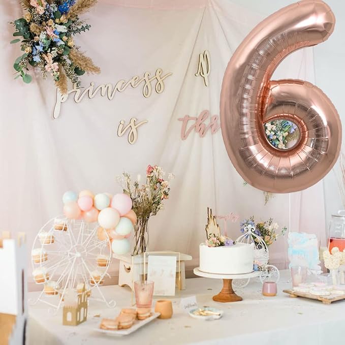 TONIFUL 40 Inch Rose Gold Large Numbers Balloons 0-9, Number 6 Digital 6 Helium - Image 4