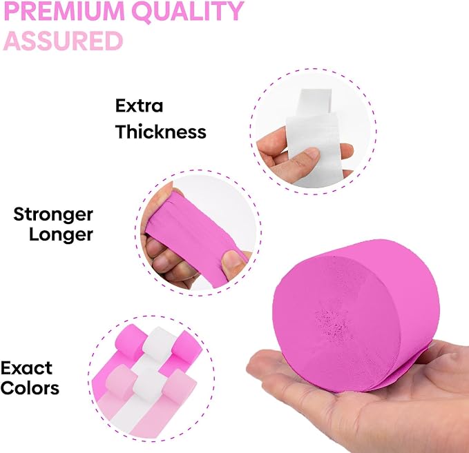 6 Pink & White Crepe Paper Streamers, 492ft Pack of Party Decorations | Each - Image 3
