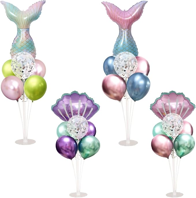 Mermaid Table Decoration Balloon Holder Kit 4 Sets by BearFun