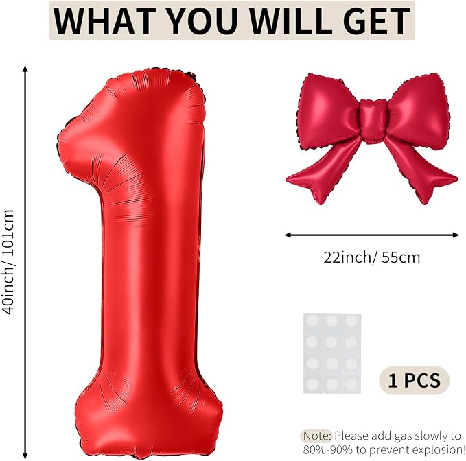 40 Inch Number 1 Balloon with Bow, Coquette Aesthetic Foil Balloon - Image 2
