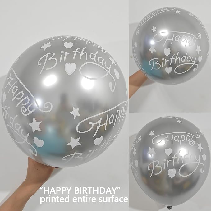 50 Pcs 12 Inch Printed "HAPPY BIRTHDAY" Multicolor Metallic Latex Balloons - Image 3