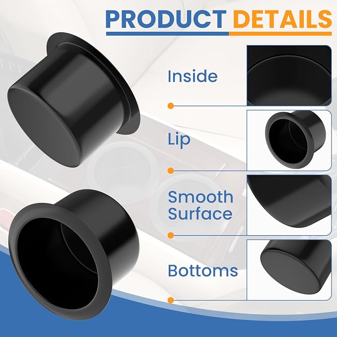 4Pcs Black Plastic Sofa Cup Holder | Recessed Cup Holder 110×64mm, 85mm Inner - Image 3