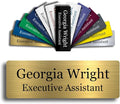 Custom Engraved Name Tag 1" x 3" Personalized Badge Magnetic or Pin Backing Made in The USA by Gem Awards (Gold)