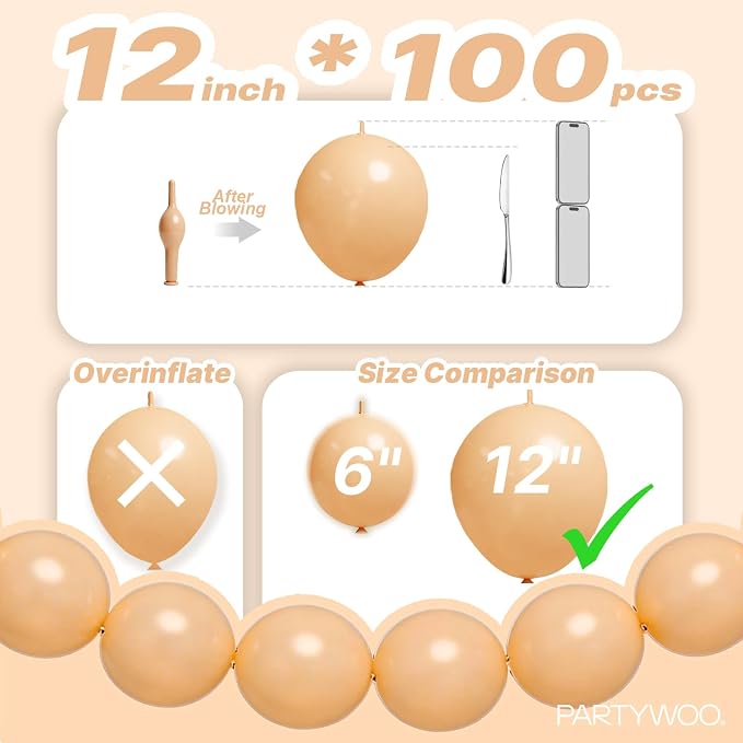 PartyWoo Nude Linking Balloons 100pcs 12 Inch Beige Tan Link Balloons | - Image 4