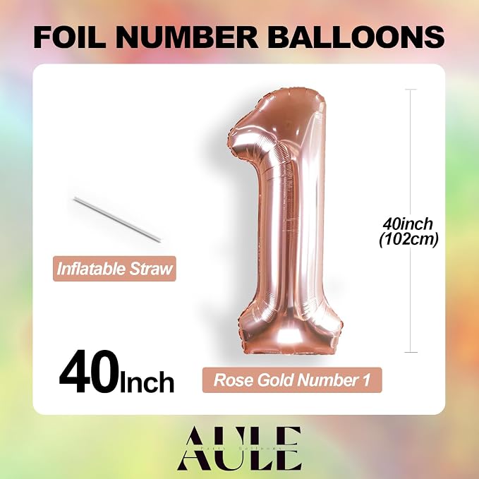 AULE 40 Inch Rose Gold 13 Balloon Number Foil 0-9 Birthday Big Numbers | - Image 5