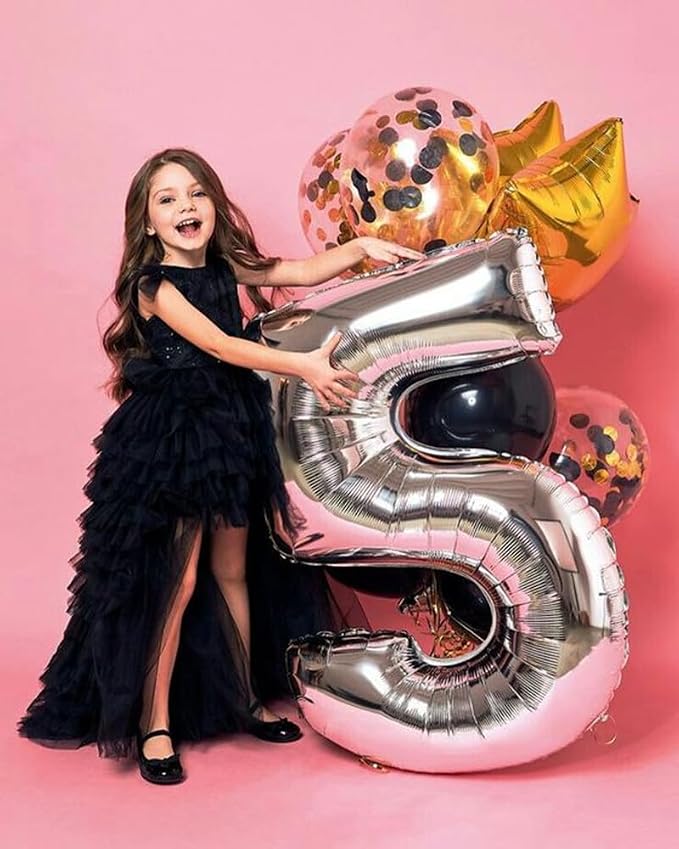 5 Balloon Numbers Birthday Decorations, 40In Silver Balloons - Image 3