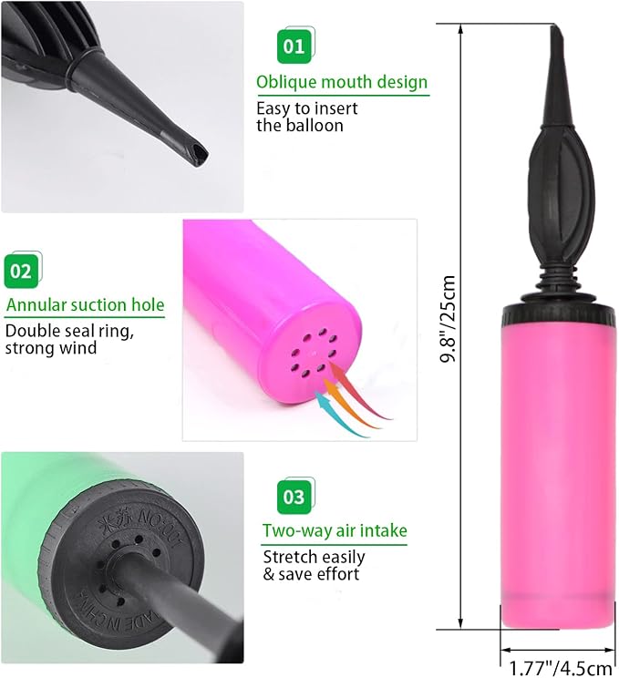Balloon Pump Hand Held 2Pack, Double-Way Air Intake Portable Manual Inflator - Image 2