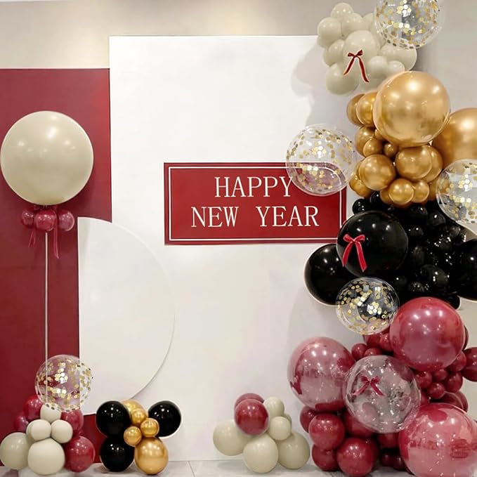 Burgundy Black White Gold Balloon Garland Arch Kit - Image 6