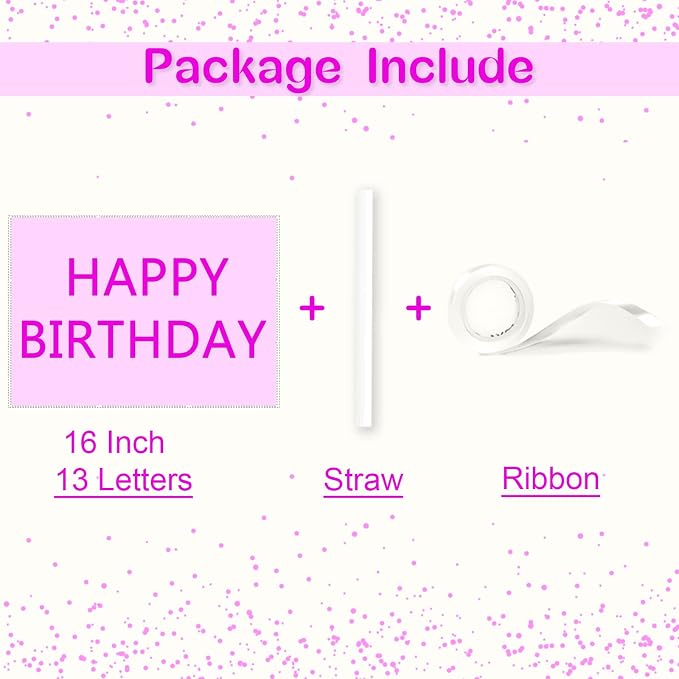 16 Inch Happy Birthday Balloon, Hot Pink Happy Birthday Balloons Banner - Image 3