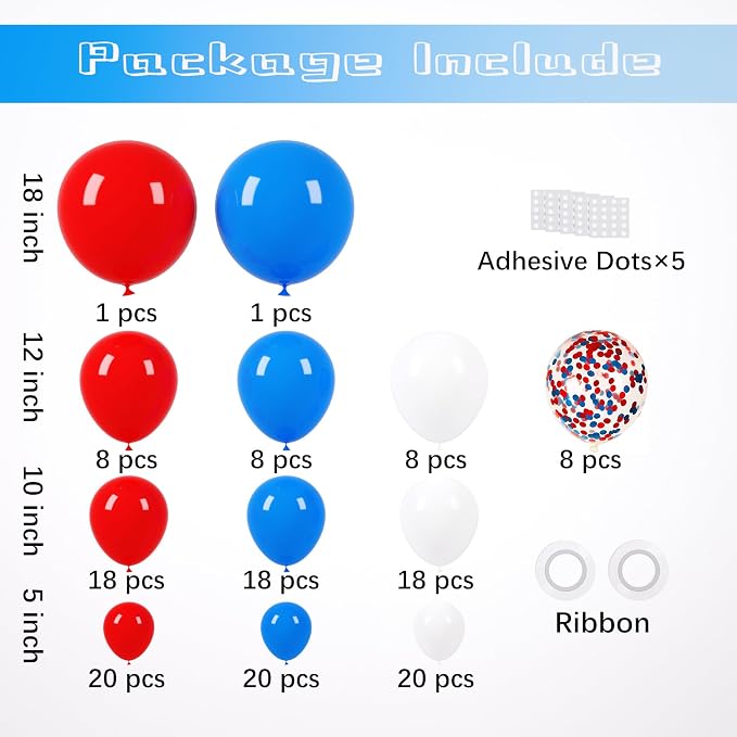 Voircoloria 148pcs Red White Blue Balloons Arch Kit, 18 12 10 5 Inch | - Image 2