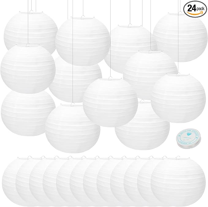 24 Packs White Paper Lanterns 10 Inch Chinese Japanese Hanging Paper Lanterns by MOTOTO