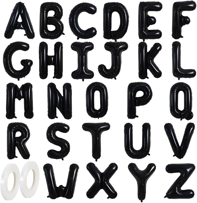 TONIFUL Black Letter Balloons 1 Set 16 Inch A-Z Custom Alphabet Banner | 26 Pcs by TONIFUL
