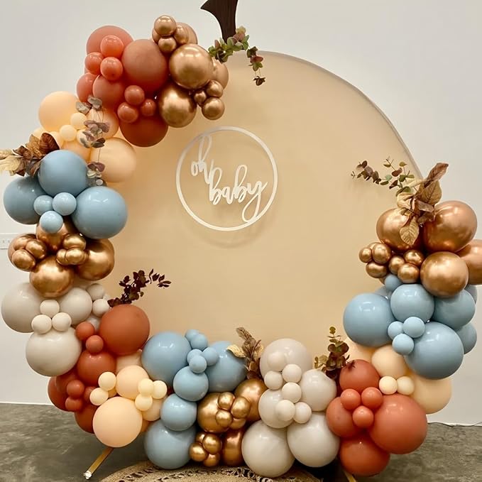 Fall Thanksgiving Balloon Arch Kit 137PCS Dusty Blue and Burnt Orange Balloon - Image 4