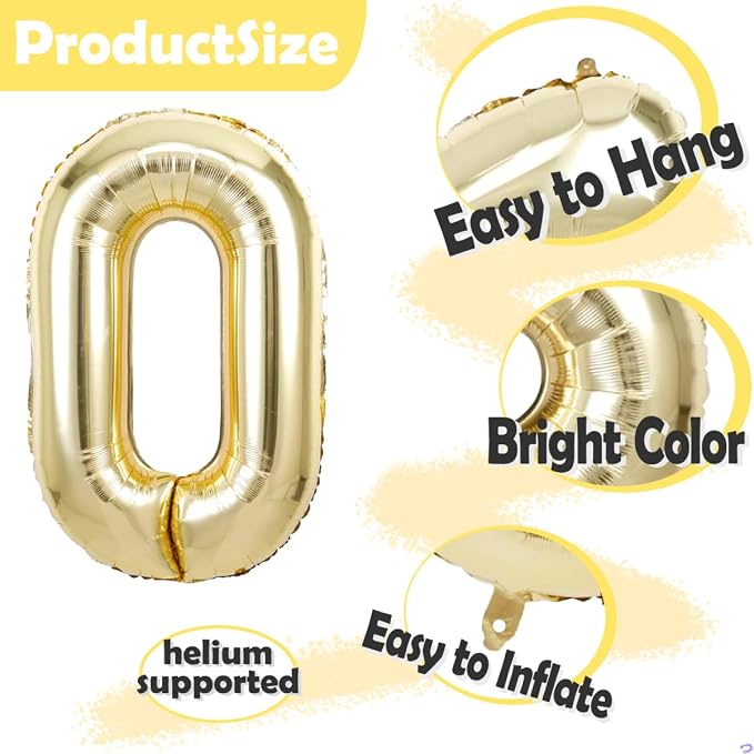 40 Inch Light Gold 32 23 Balloon Numbers, Foil Mylar Helium Large Number - Image 3