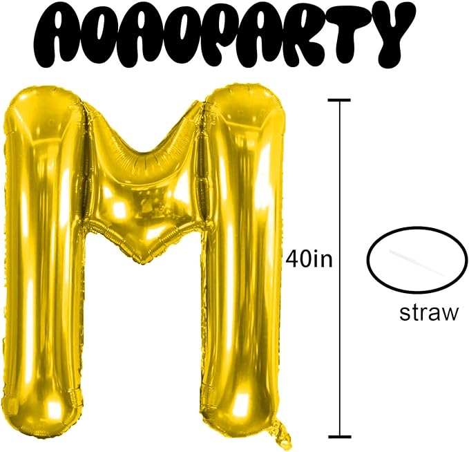 Letter Balloons Gold 40 Inch M Large Giant Big Foil Mylar Balloon | - Image 3
