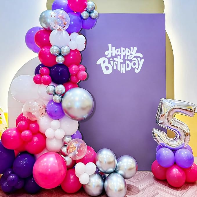 Hot Pink Purple White Silver Balloon Garland Arch Kit - Image 4