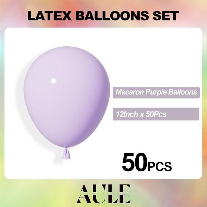 AULE 50Pcs Latex 12 Inch Macaron Purple Balloons Lavender | Helium Party Happy - Image 2