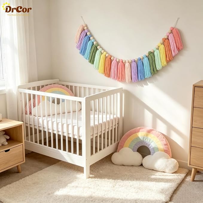 DrCor Pastel Rainbow Tassel Garland – Boho Classroom Decor | Boho wall hanging - Image 3