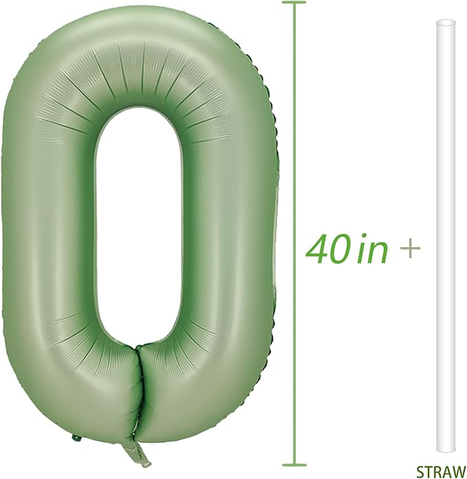 Number 0 Balloon, 40-Inch Sage Green Number Balloon | 40-inch foil balloon - Image 4