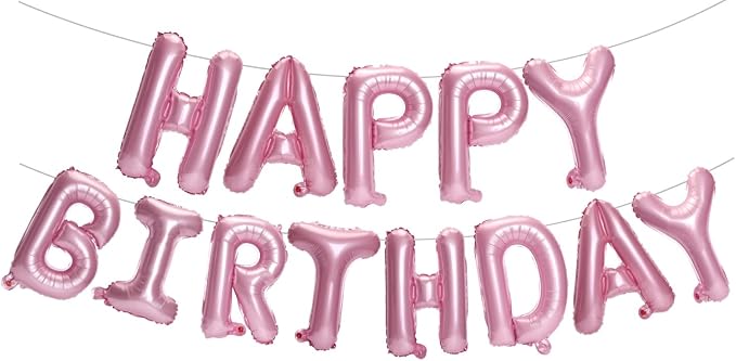 PIGETALE Pink Happy Birthday Banner, 16 Inch 3D Aluminum Foil Inflatable by welcomePIGETALE