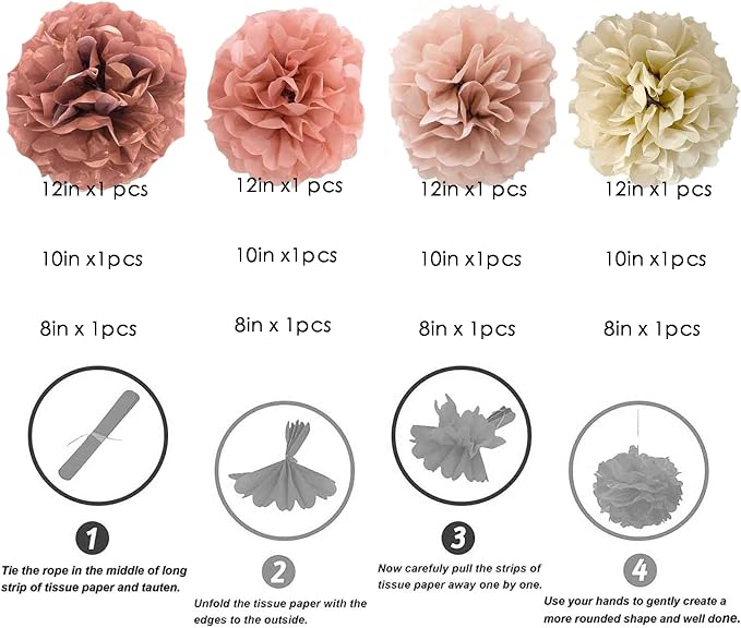 We Moment Blush Pink Rose Gold Tissue Paper Flowers Decorations - Image 3