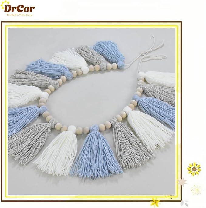 DrCor Coastal Blue White Tassel Garland – Boho Decor | Handmade yarn banner - Image 8