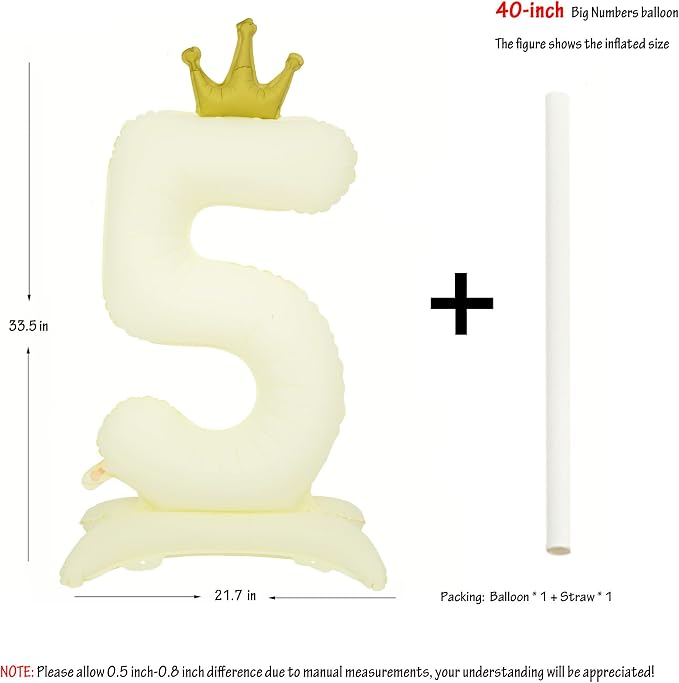 Standing White Crown Number 5 Balloon 40In Retro White Crown 5 Balloon | - Image 2