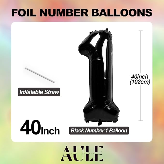 AULE 40 Inch Black Number Balloon 14 Foil 0-9 Birthday Big Numbers | Birthday - Image 3