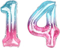 40 Inch Blue Pink Number 14 Balloon, Ombre Foil 14th Birthday Decorations | by Unknown