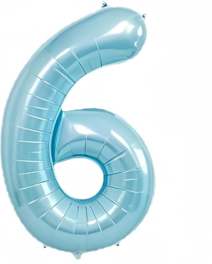 40 Inch Light Blue Number 6 Balloon | 6 Birthday Balloon by GLASNES