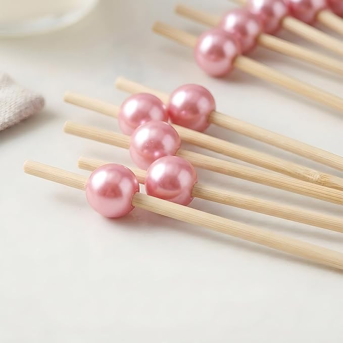 100 Pcs 4.7" Pink Pearl Cocktail Picks, Bamboo Toothpicks Appetizer Skewers | - Image 6