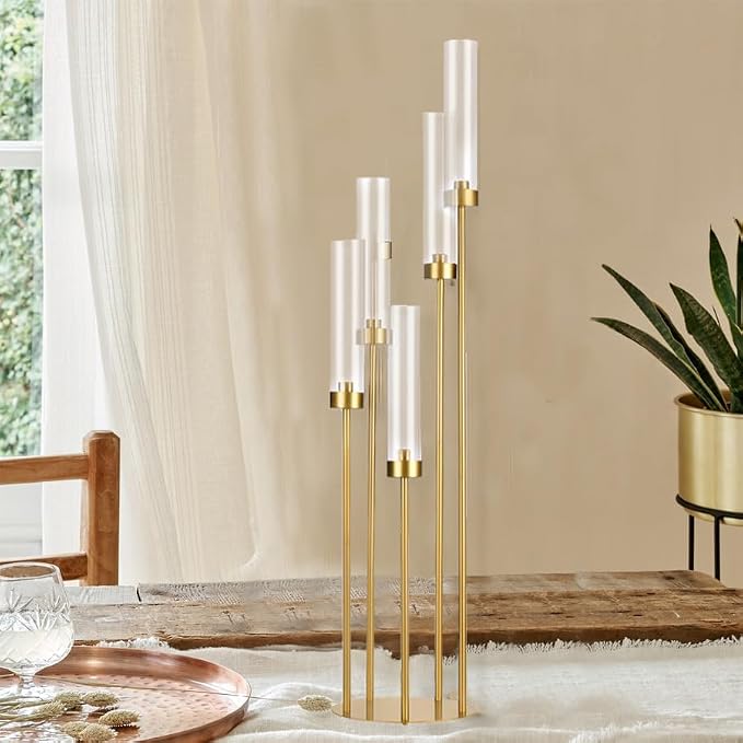 39.4'' Tall Gold Floor Candelabra，Set of 8PCS 5 Arm Candle Holder Tall Floor - Image 8