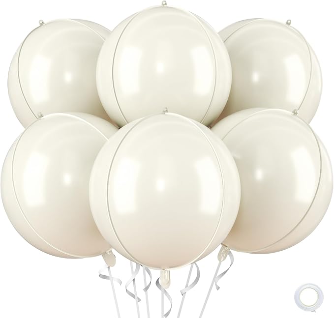 22 Inch Cream White Round Foil Balloons, Sphere Ball 4D Balloon, Large Cream by Saxuxu
