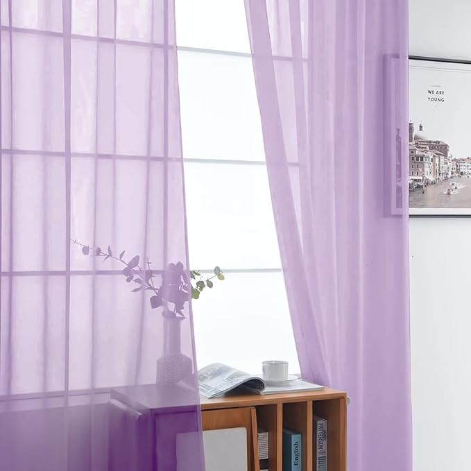 SpaceDresser Lavender Sheer Curtains 4 Panels Rod Pocket Semi-Sheer Curtain 45 - Image 4