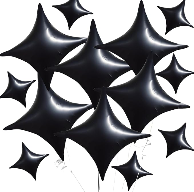 TONIFUL 30 Pcs Four Pointed Star Balloon 26In & 10In Black Foil Balloon | by TONIFUL