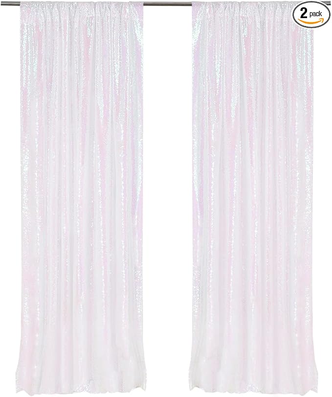 PartyDelight Iridescent White Sequin Backdrop Curtains 2x8ft 2 Panels | Color by PartyDelight