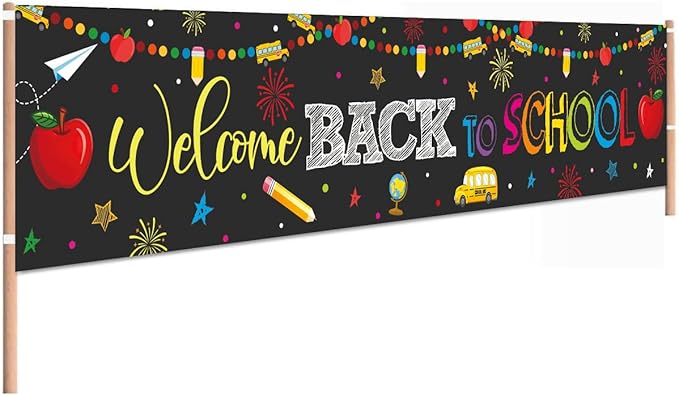 Welcome Back to School Decorations Banner Backdrop | Black First Day of School by FHGG